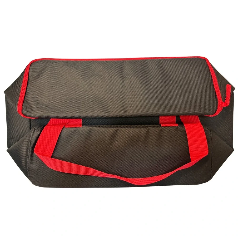 Trader Joes Reusable Insulated Tote Bag Black Red Zip Top Cooler 5.3 Gallon NWT